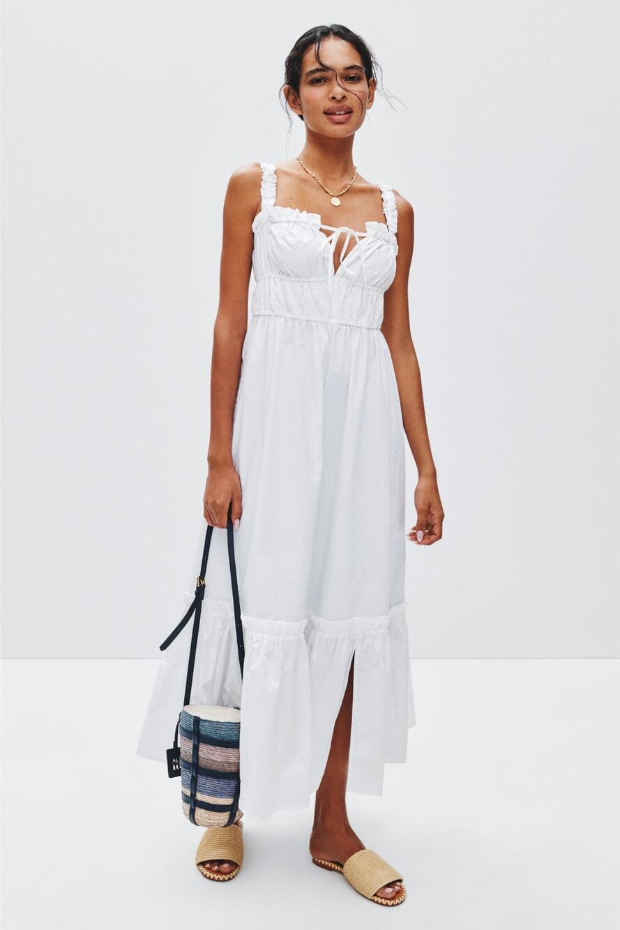 Rosetta Getty x RTR Smocked Tie Front Dress - Size Medium